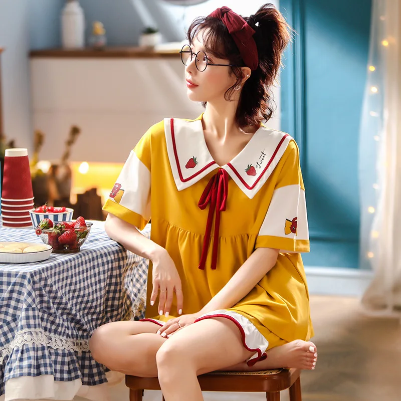 Hot Sale high quality summer short-sleeved shorts cotton Women's Home wear Korean style student cute cartoon pajamas suit, Picture shows
Hot Sale high quality summer short-sleeved shorts cotton Women's Home wear Korean style student cute cartoon pajamas suit, Picture shows