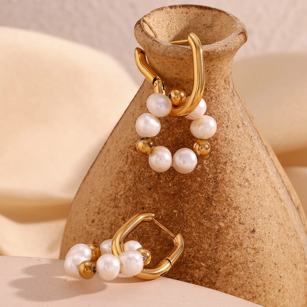 Fresh Water Pearl Jewelry Gold Plated U Shape Flower Earring Stainless Steel Earrings Women Luxury
Fresh Water Pearl Jewelry Gold Plated U Shape Flower Earring Stainless Steel Earrings Women Luxury