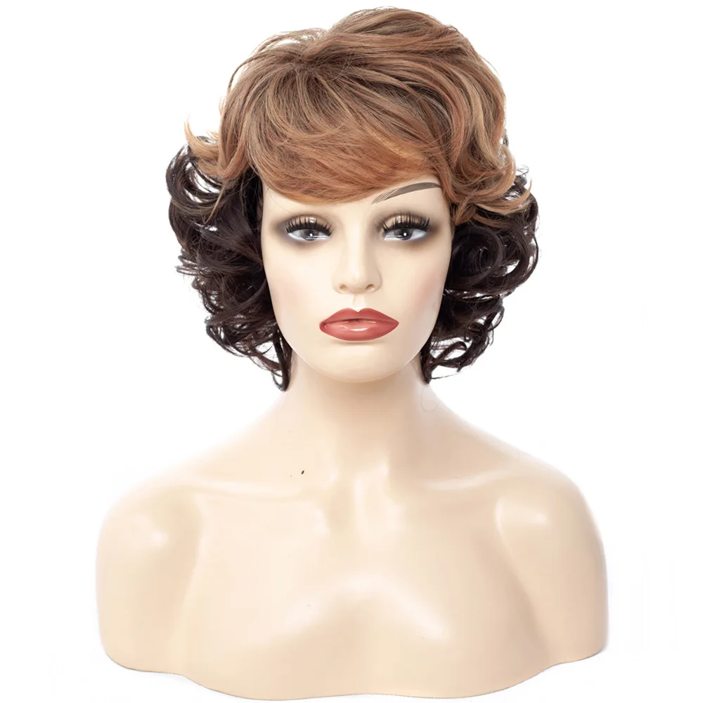 

European and American Style Synthetic Afro Brazillian Wig Headgear Natural Realistic Women's Two-Tone Gradient Curly Short Wigs