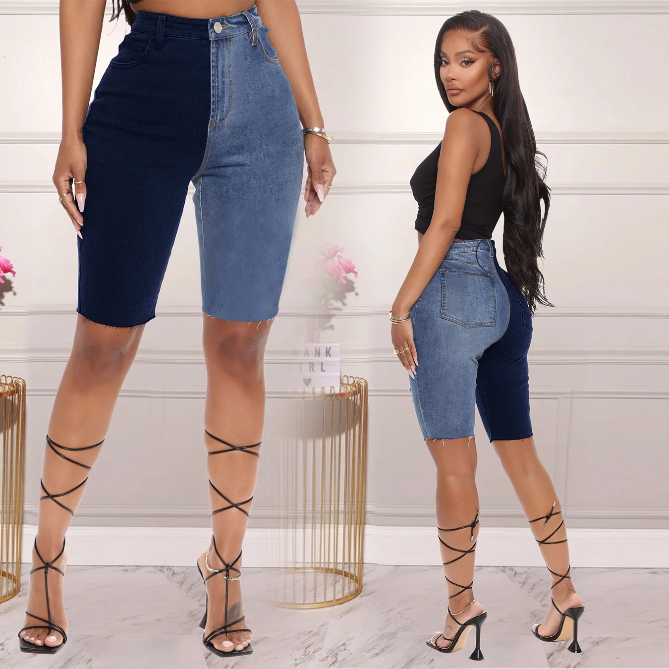 Casual summer two tone jeans fashion high waist straight leg women short jeans, Light blue,dark blue, gray color,customized color
Casual summer two tone jeans fashion high waist straight leg women short jeans, Light blue,dark blue, gray color,customized color