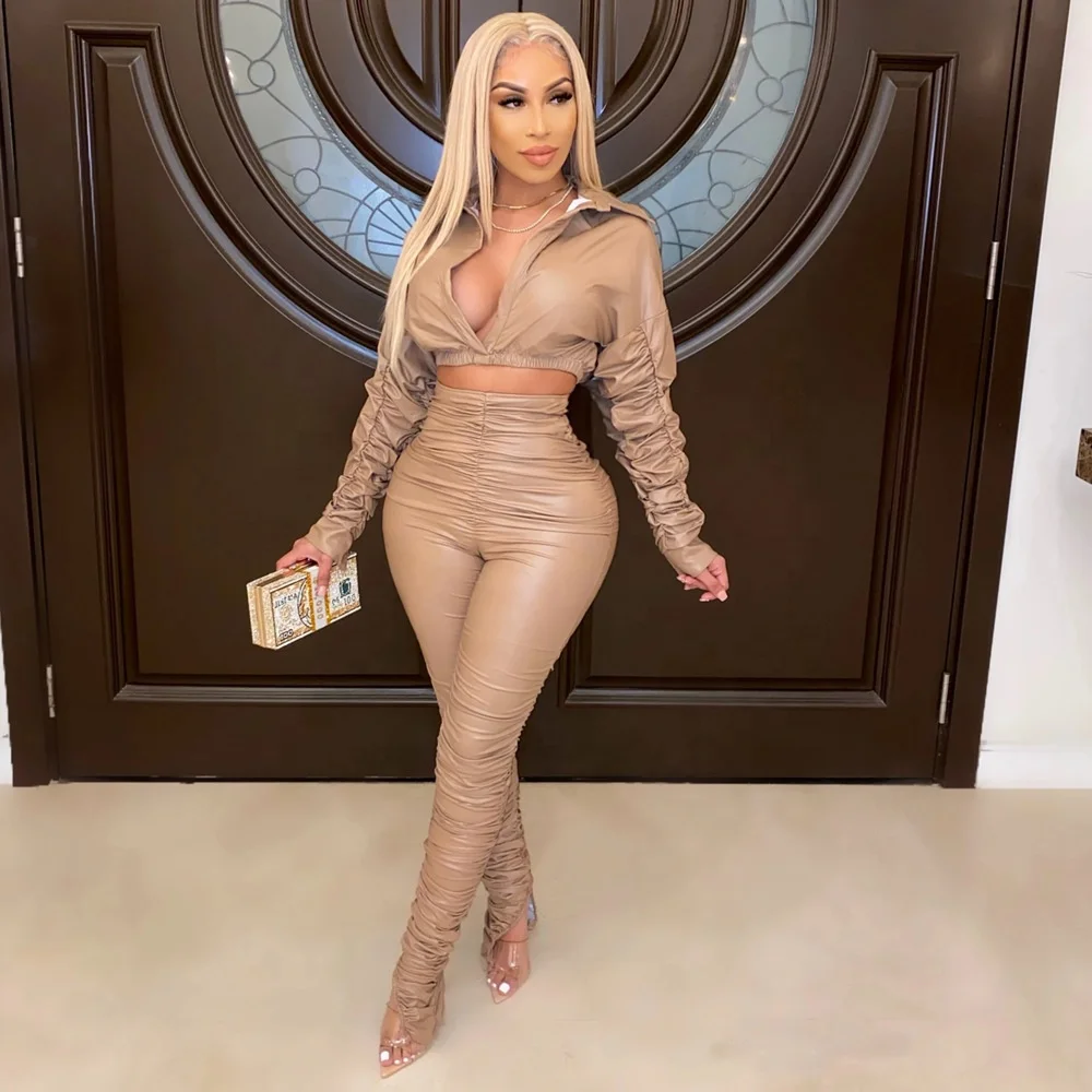 New Arrivals High Elastic Pleated Fall Set Woman Crop Top Unique Leather Two Piece Pants Set Fall Winter Clothes For Women
New Arrivals High Elastic Pleated Fall Set Woman Crop Top Unique Leather Two Piece Pants Set Fall Winter Clothes For Women