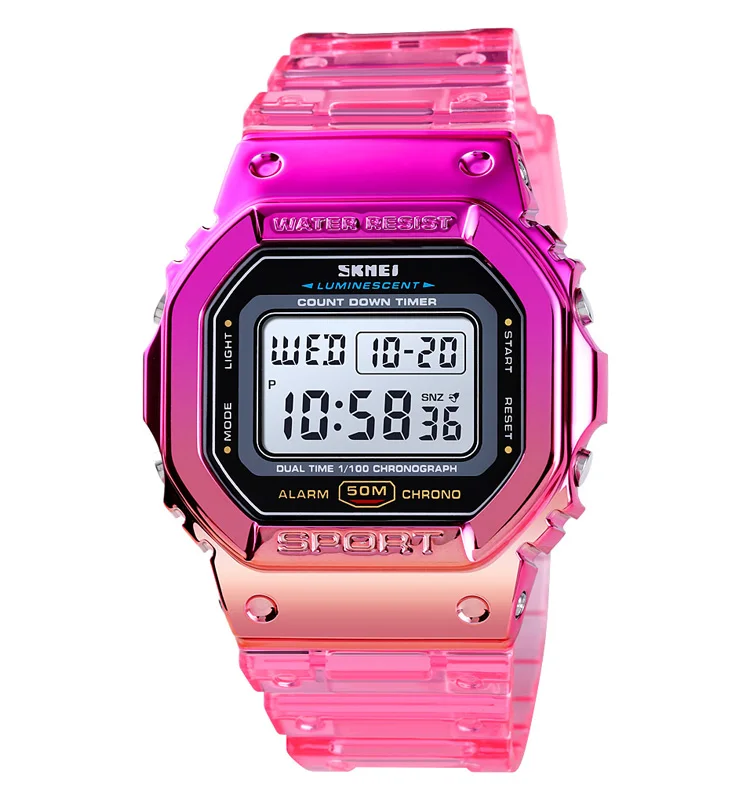 Wholesale OEM custom logo digital wristwatch Skmei 1622 colorful transparent fashion women waterproof sport watches, Multi colors
Wholesale OEM custom logo digital wristwatch Skmei 1622 colorful transparent fashion women waterproof sport watches, Multi colors