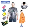 Custom LOGO PE plastic transparent pocket clear disposable & reusable raincoats waterproof rain wear coat poncho for men adults
