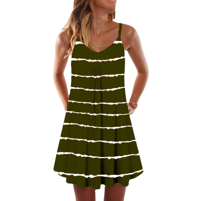 New Women Fashion Horizontal Printed V-neck Suspender Skirt Ladies Summer Plus Size Mini Dress
New Women Fashion Horizontal Printed V-neck Suspender Skirt Ladies Summer Plus Size Mini Dress