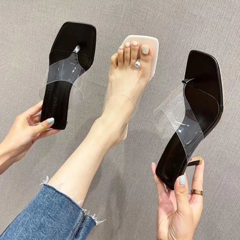 

2021 summer Korean version of the new fairy style transparent clip-foot stiletto heel outer wear OL sandals women, Black,white or customized