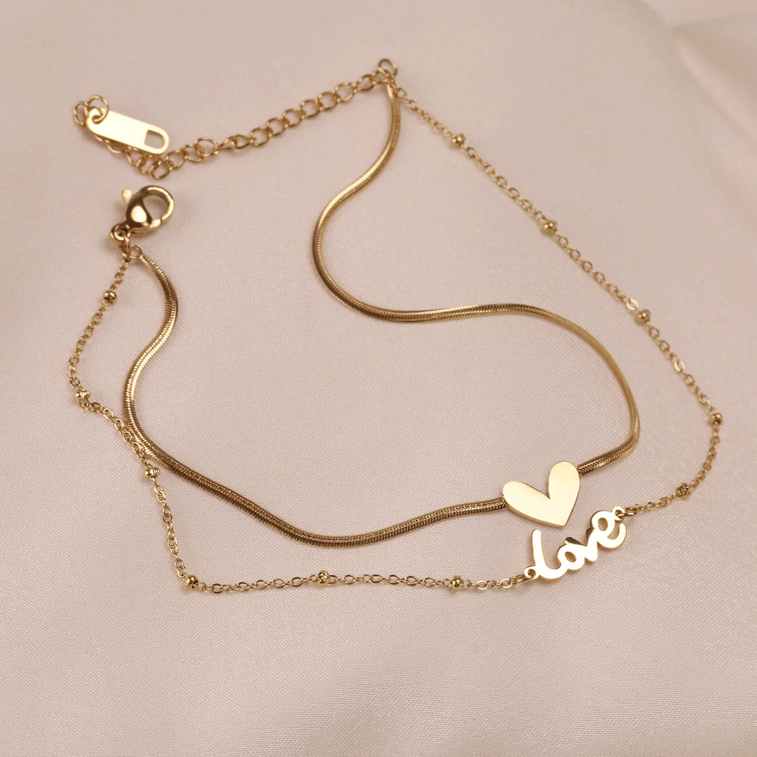 G2018 Korean Jewelry Sets Gold Plated Snake Chain Love Heart Anklet Necklaces Double Layer Love Heart Stainless Steel Necklace
G2018 Korean Jewelry Sets Gold Plated Snake Chain Love Heart Anklet Necklaces Double Layer Love Heart Stainless Steel Necklace