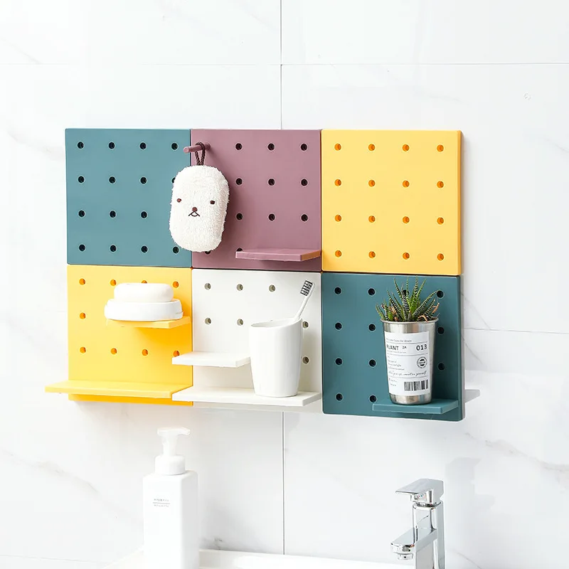 Punch-free household hole board wall small storage rack kitchen bathroom shelf wall storage and finishing rack, Grey white/blue/purple/yellow
Punch-free household hole board wall small storage rack kitchen bathroom shelf wall storage and finishing rack, Grey white/blue/purple/yellow