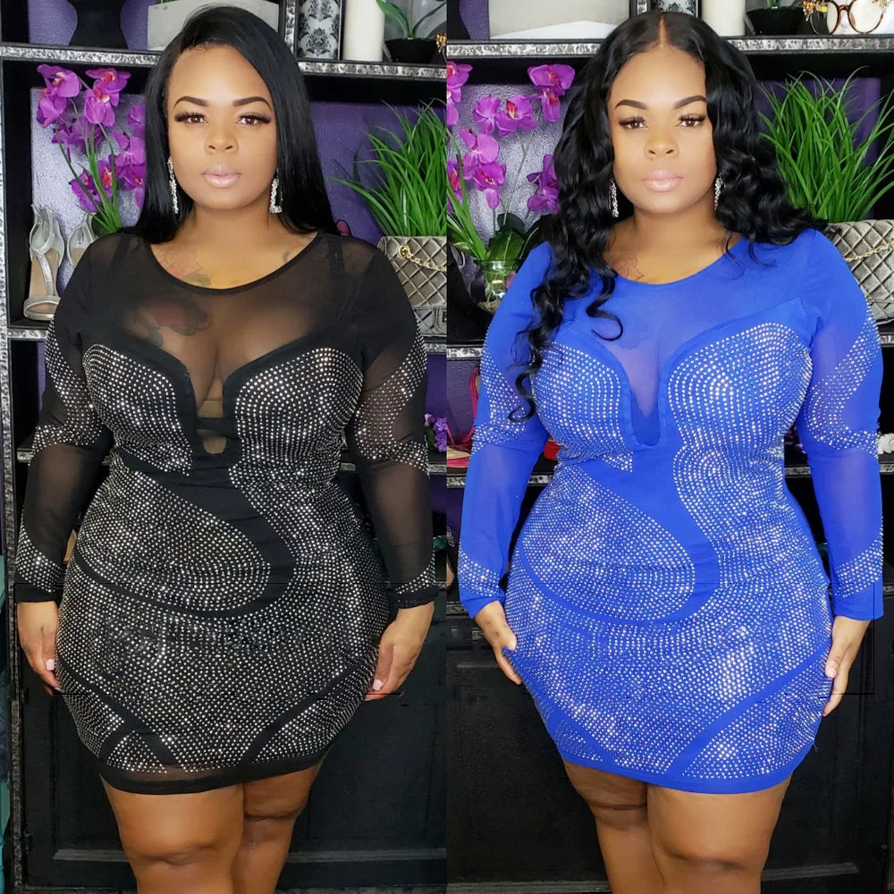 2021 Wholesale Summer Stylish Sexy Long Sleeve See Through Party Clubwear 4xl 5xl Bandage Rhinestone Women Plus Size Mini Dress, Picture
2021 Wholesale Summer Stylish Sexy Long Sleeve See Through Party Clubwear 4xl 5xl Bandage Rhinestone Women Plus Size Mini Dress, Picture