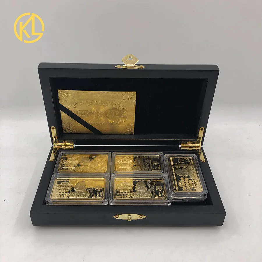 15pcs 100 Quintillion Dollars Zimbabwe Gold Banknotes Bar Coin with Nice Black Wooden Box for Christmas new year Gift, Pure gold/colored gold/silver
15pcs 100 Quintillion Dollars Zimbabwe Gold Banknotes Bar Coin with Nice Black Wooden Box for Christmas new year Gift, Pure gold/colored gold/silver