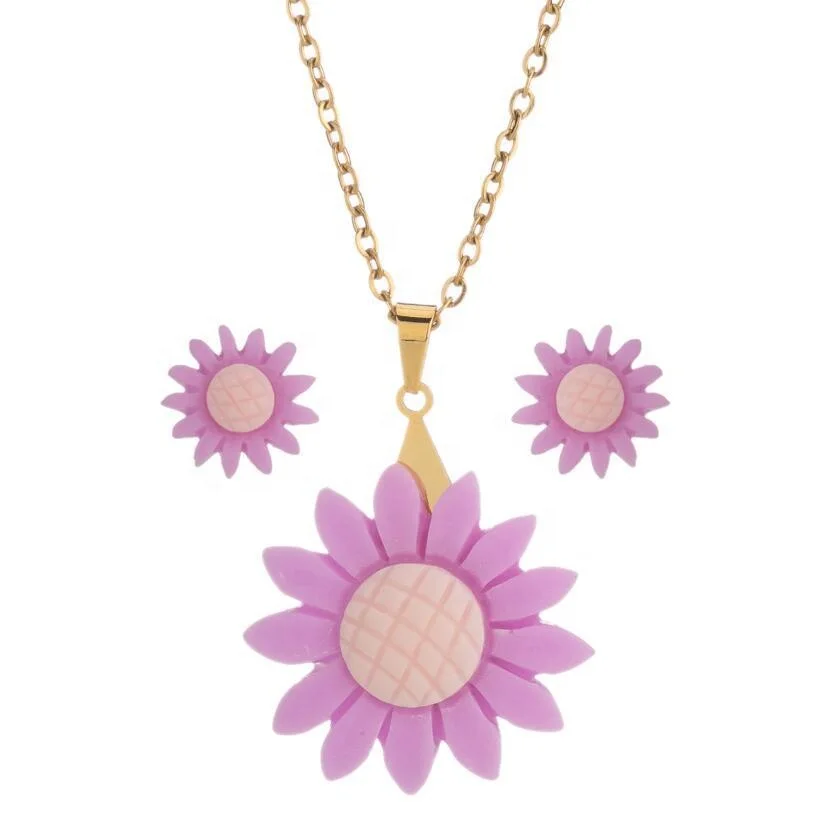 Romantic You Are My Sunshine Sunflower Stainless Steel Necklace Earrings Set 18K Gold Plated Colorful Flower Jewelry, Gold color
Romantic You Are My Sunshine Sunflower Stainless Steel Necklace Earrings Set 18K Gold Plated Colorful Flower Jewelry, Gold color