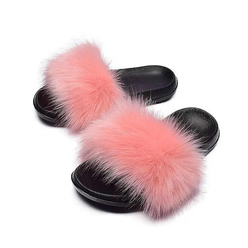 Custom wholesale women fur slides kid fur slides