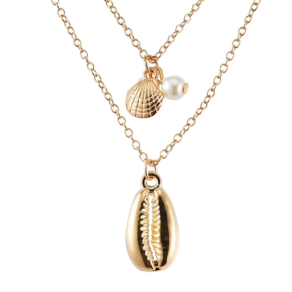 New double shell necklace retro simple multi-layered stacked necklace pearl fine chain pendant necklace
New double shell necklace retro simple multi-layered stacked necklace pearl fine chain pendant necklace