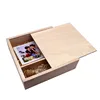 Sliding Lid Wooden Box With Two Grids For Baby Photo Wedding Photo Linen USB drive Collection Wooden Box Photography Gift