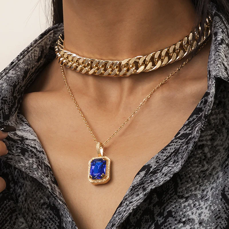 NK-797 New Thick Dense Chain Square Blue Pendant Necklaces For Women Gold Silver Color Multilevel Crystal Chains Female Jewelry, As show picture
NK-797 New Thick Dense Chain Square Blue Pendant Necklaces For Women Gold Silver Color Multilevel Crystal Chains Female Jewelry, As show picture