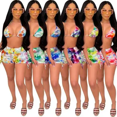 Custom Logo 2021 summer Tie-dye pleated sexy bikini top with shorts 2 piece short set women, As picture or customized make
Custom Logo 2021 summer Tie-dye pleated sexy bikini top with shorts 2 piece short set women, As picture or customized make