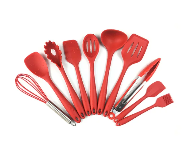 الغذاء الصف 10 قطعة أدوات المطبخ سيليكون الأحمر اكسسوارات المطبخ أدوات الطبخ