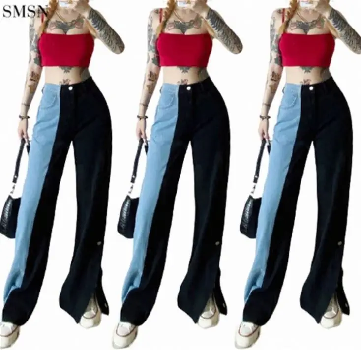 High Quality High Waist Slimming Loose Stitching Color Button Decoration Denim Pants Women Jeans Trouser
High Quality High Waist Slimming Loose Stitching Color Button Decoration Denim Pants Women Jeans Trouser
