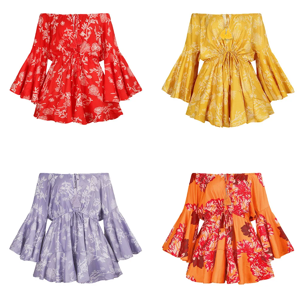 New long-sleeved women's dress with one-line collar and irregular print dress short skirt
New long-sleeved women's dress with one-line collar and irregular print dress short skirt