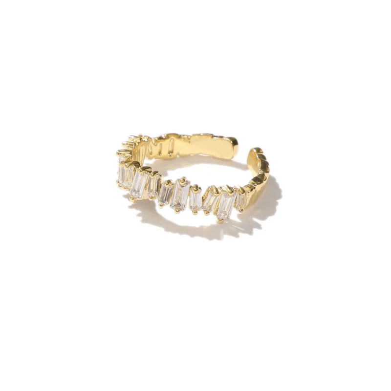 Simple Elegant Women Brass Crystal Rhinestone Baguette Open Ring INS Gold Plated Shiny Clear Black Crystal Opening Band Ring
Simple Elegant Women Brass Crystal Rhinestone Baguette Open Ring INS Gold Plated Shiny Clear Black Crystal Opening Band Ring