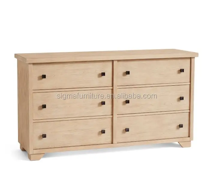 simple style high-quality indoor bedroom furniture wood frame 6-Drawer Wide Dresser