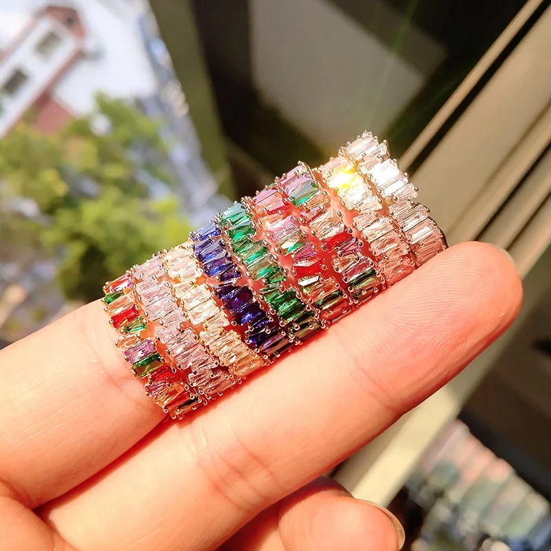 Luxury Charm Baguette Rainbow CZ Gold Rings Colorful Cubic Zircon Crystal Band Wedding Party Finger Rings Women Gifts
Luxury Charm Baguette Rainbow CZ Gold Rings Colorful Cubic Zircon Crystal Band Wedding Party Finger Rings Women Gifts