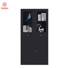 Customized Black Office furniture glass door filing cabinet with 2 middle drawers metal steel filing cabinet