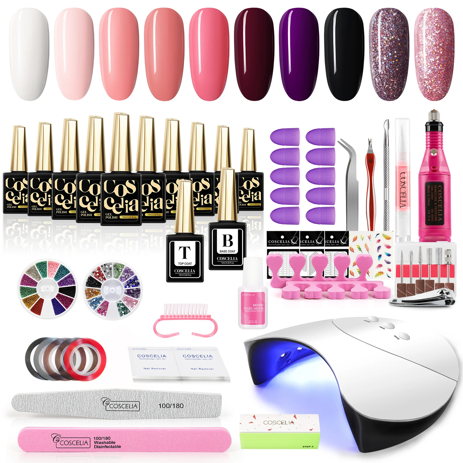 COSCELIA Nail Set With 10pcs Nail Gel Polish Kit Soak Off Manicure Tools Set with Electric Nail Drill, 48 colors 
COSCELIA Nail Set With 10pcs Nail Gel Polish Kit Soak Off Manicure Tools Set with Electric Nail Drill, 48 colors