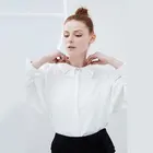 Fashion Womens Clothes Lapel Organza Lantern Sleeve White Womens Shirts Blank