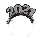 New 2021 New Arrivals Happy New Year Black Silver Tiara Headband