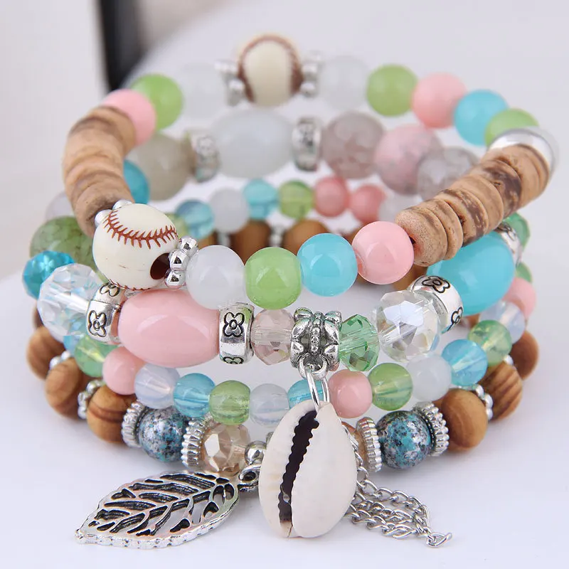 Bohemia Multilayer Elastic rope Handmade beads Leaves Shell bracelet for women and girls, As picture
Bohemia Multilayer Elastic rope Handmade beads Leaves Shell bracelet for women and girls, As picture