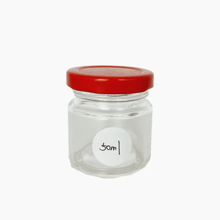 

small 50ml 2oz round shape jam honey pudding glass jar with metal cover lid, Clear decal painting color silk printing