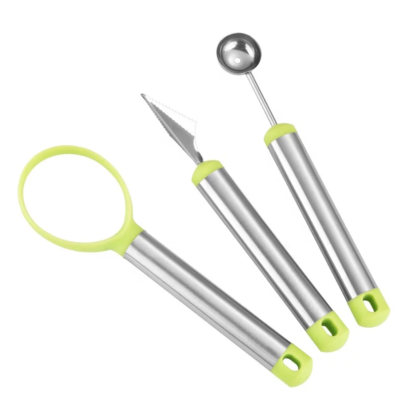 Three-piece stainless steel fruit carving tool set watermelon corer ball picker carving knife set
Three-piece stainless steel fruit carving tool set watermelon corer ball picker carving knife set