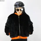 New Style Black Color With Zipper Faux Mink Fur Bomber Coat Woman