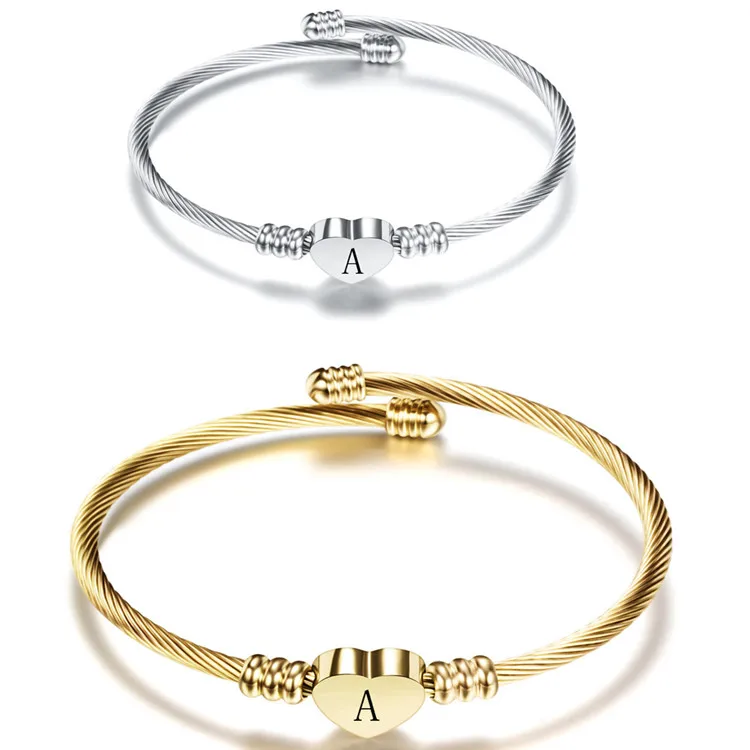 26 Letter Three-Color Stainless Steel Wire Braided Bracelet Cable Cord, Heart-Shaped Rose Gold Open Female Bracelet, Picture shows
26 Letter Three-Color Stainless Steel Wire Braided Bracelet Cable Cord, Heart-Shaped Rose Gold Open Female Bracelet, Picture shows