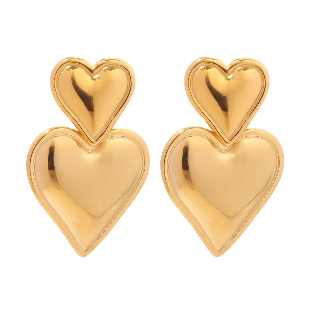 Luxury Trendy Double Heart 18K Stainless Steel Gold Plated Silver Plated Smooth Love Titanium Drop Earrings
Luxury Trendy Double Heart 18K Stainless Steel Gold Plated Silver Plated Smooth Love Titanium Drop Earrings