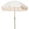 200CM faux wooden frame custom print beach umbrella with tassels
