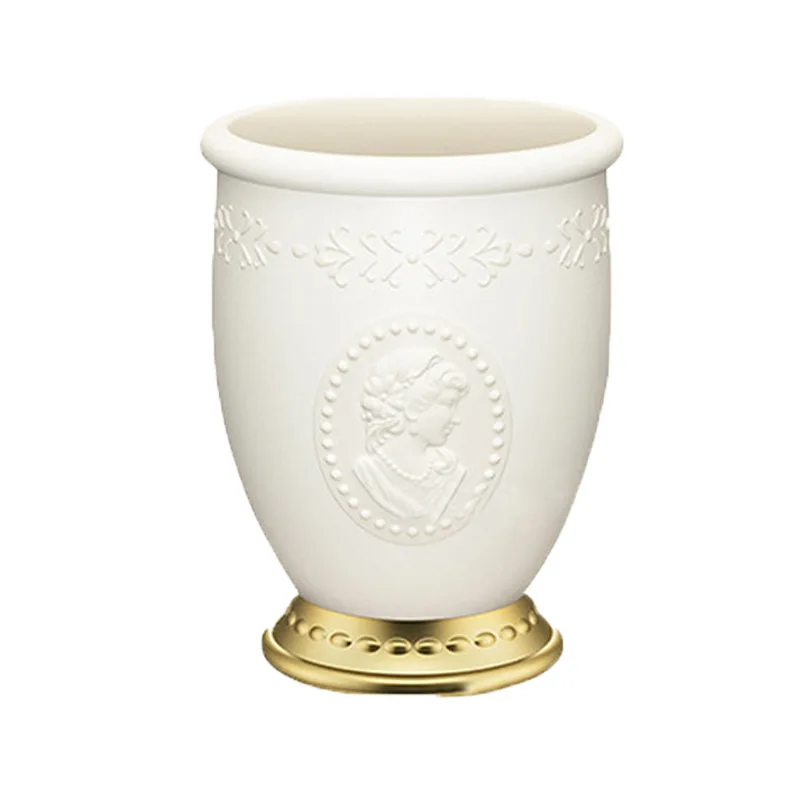 Makeup Brush Holder Unique Sculpture Cup Cylinder Makeup Brush Storage Nobility Decoration, White 
Makeup Brush Holder Unique Sculpture Cup Cylinder Makeup Brush Storage Nobility Decoration, White