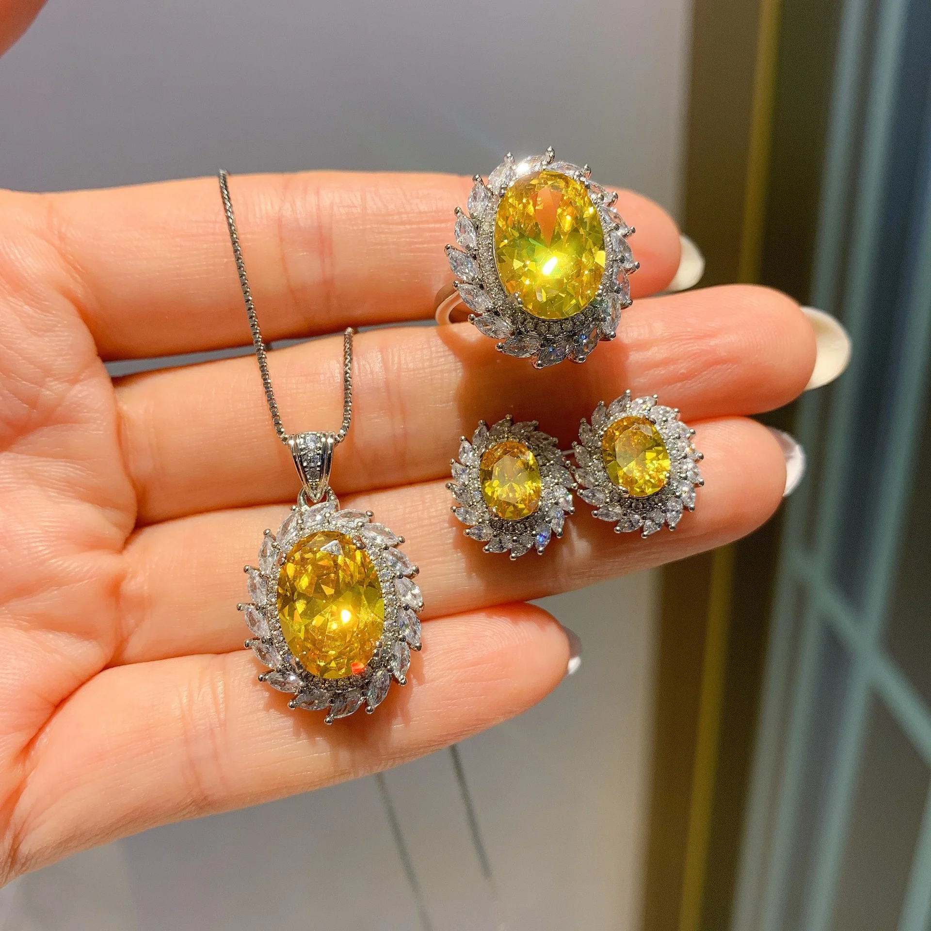 New Arrival Oval Pendant Necklace Earrings Ring Sets Wedding Women's Jewelry Set, Customized color
New Arrival Oval Pendant Necklace Earrings Ring Sets Wedding Women's Jewelry Set, Customized color
