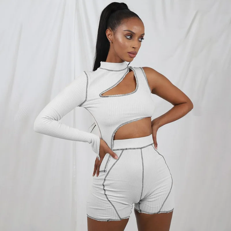 New Design One Shoulder Long Sleeved Waistless Polyester T Shirt Slim Fit Shorts Suit Women 
New Design One Shoulder Long Sleeved Waistless Polyester T Shirt Slim Fit Shorts Suit Women