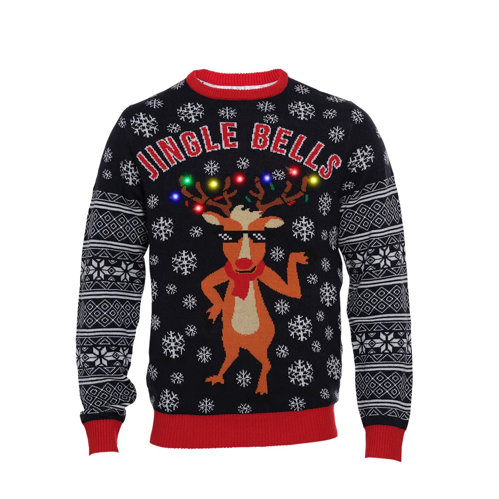 Chinese factory custom adults ugly christmas sweater manufacturer with LED lights, Customized color
Chinese factory custom adults ugly christmas sweater manufacturer with LED lights, Customized color
