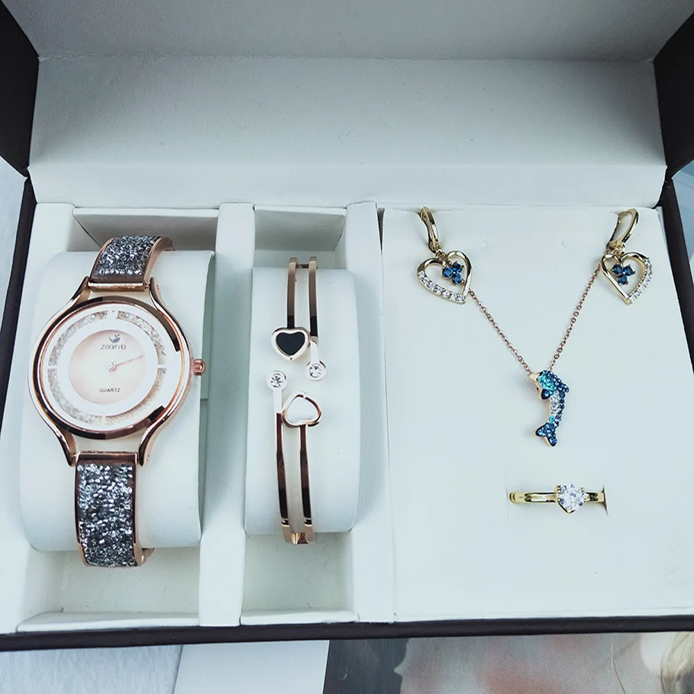 Stock 5pcs ladies watch sets Fashion Watch Bracelet Necklace Earring watch women, As pic
Stock 5pcs ladies watch sets Fashion Watch Bracelet Necklace Earring watch women, As pic