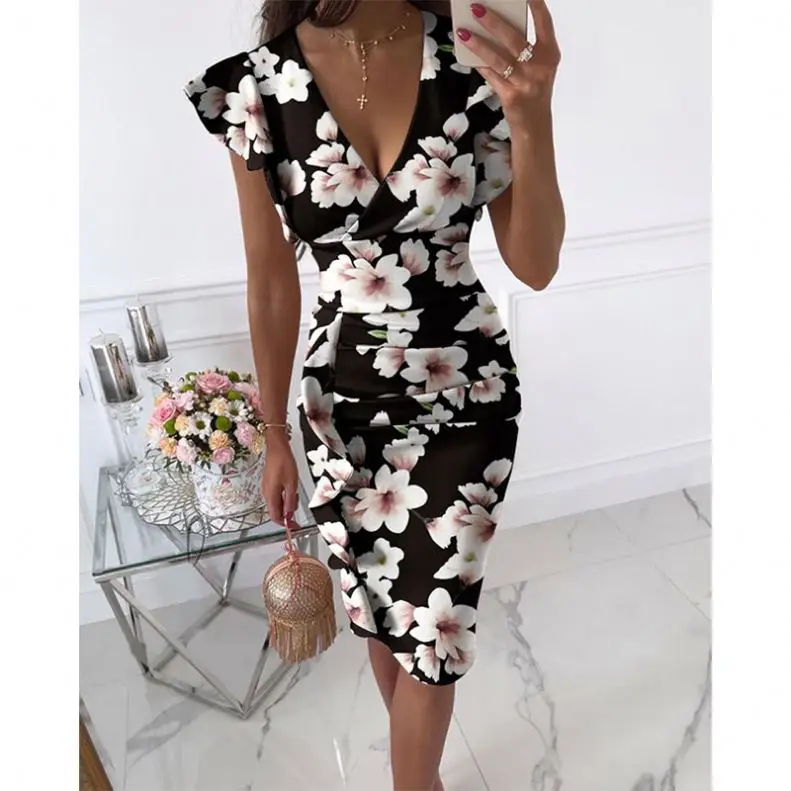 2021 Summer V Neck Tight Waist Ruffles Wrap Flower Dress Women Ladies Party Elegant Casual Dresses, 10 colors
2021 Summer V Neck Tight Waist Ruffles Wrap Flower Dress Women Ladies Party Elegant Casual Dresses, 10 colors