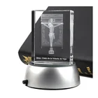 3D Laser Engraving Carved Crystal Jesus Cross Cube For Catholic Gift Souvenirs