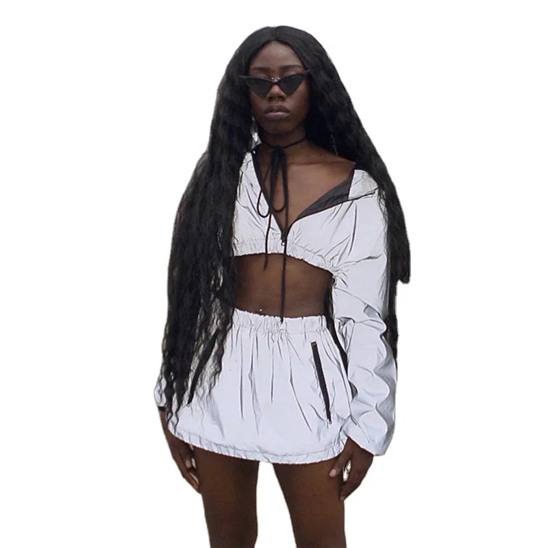 2020 new arrivals summer designs fashion trending women sexy reflective material hooded two pieces skirt set top with skirt
2020 new arrivals summer designs fashion trending women sexy reflective material hooded two pieces skirt set top with skirt
