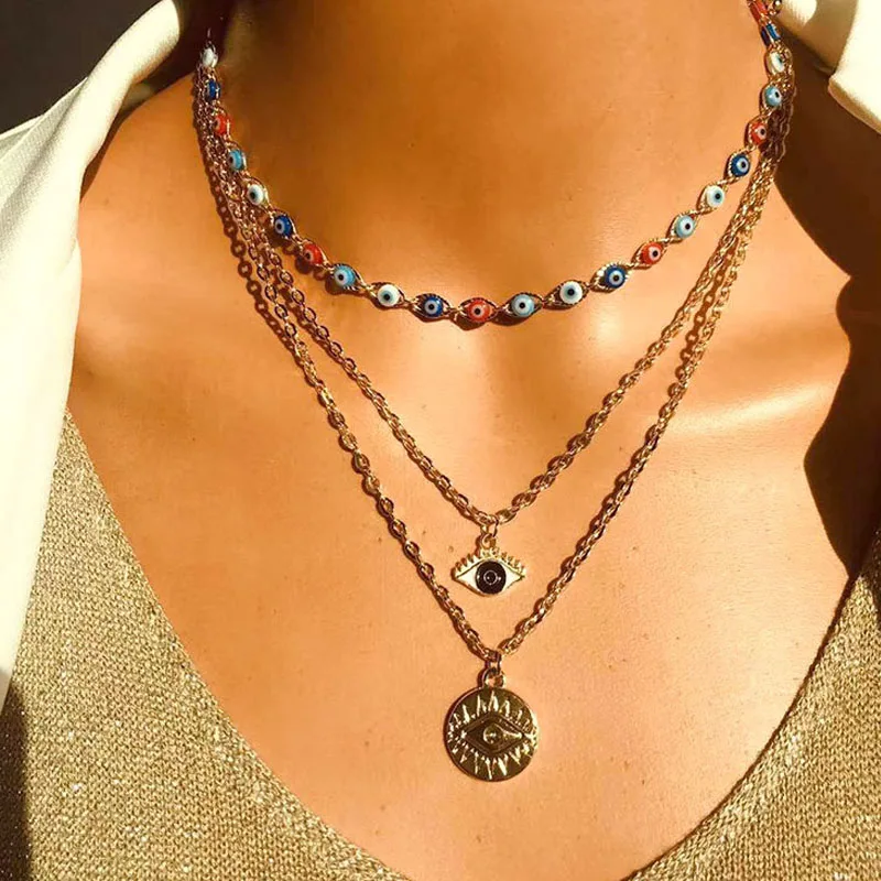 2021 Multi Layer Big Metal Round Evil Eyes Pendent Necklace Statement Colorful Devil Eyes Choker Necklace Set, As picture
2021 Multi Layer Big Metal Round Evil Eyes Pendent Necklace Statement Colorful Devil Eyes Choker Necklace Set, As picture