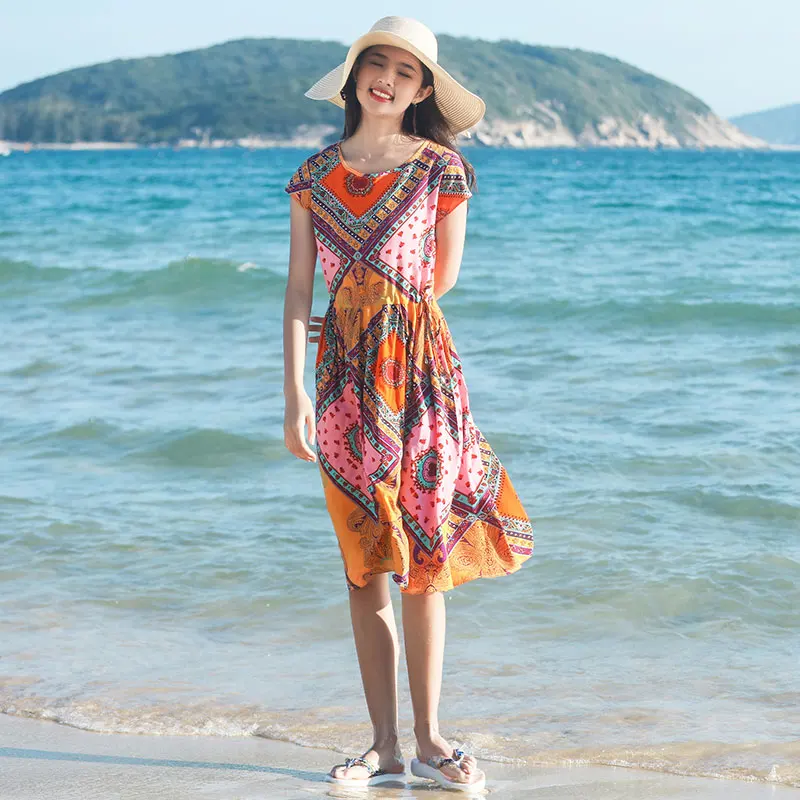 Bohemian dress female summer fashion wear large size cotton silk floral print mother seaside vacation beach skirt, Picture color
Bohemian dress female summer fashion wear large size cotton silk floral print mother seaside vacation beach skirt, Picture color