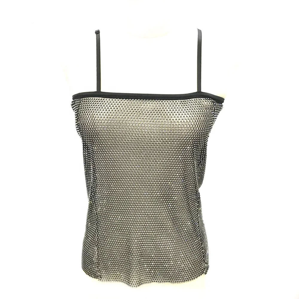 

S508 Women's Mesh Tank Tops Fishnet See Through Halter Hollow Out Rhinestone Cover up Crop Top for Festivals Raves Clubwear, Many colors, customized colors are ok to do