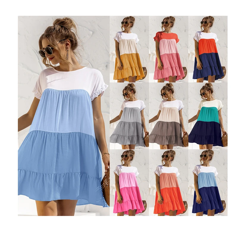 2021 summer new fashion women's round neck short sleeve cake dress pure color hedging elegant casual dress
2021 summer new fashion women's round neck short sleeve cake dress pure color hedging elegant casual dress