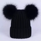 chinese winter warm wholesale custom Double pom poms knitted hats beanie for women fashion