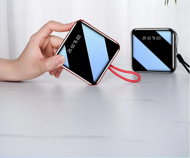20000mAh Mirror Mini Power Bank Portable LED LCD Fast Charging slim Powerbank Quick Charge Mobile Charger with 3 in 1 cables